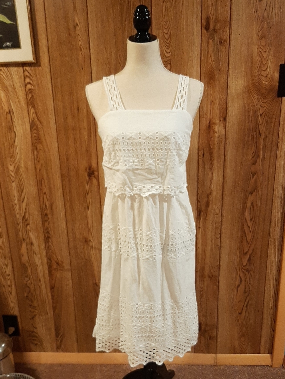 Ann Taylor Factory White Eyelet Shoulder-Strap Maxi Dress (Size 4)